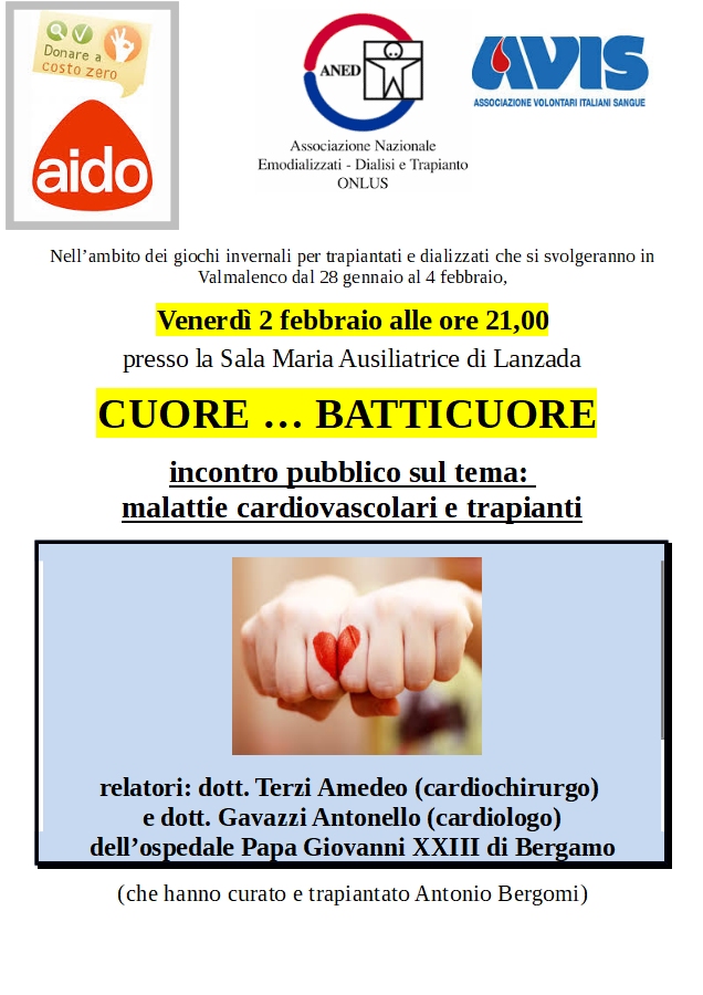 CUORE … BATTICUORE   incontro pubblico sul tema:  malattie cardiovascolari e trapianti